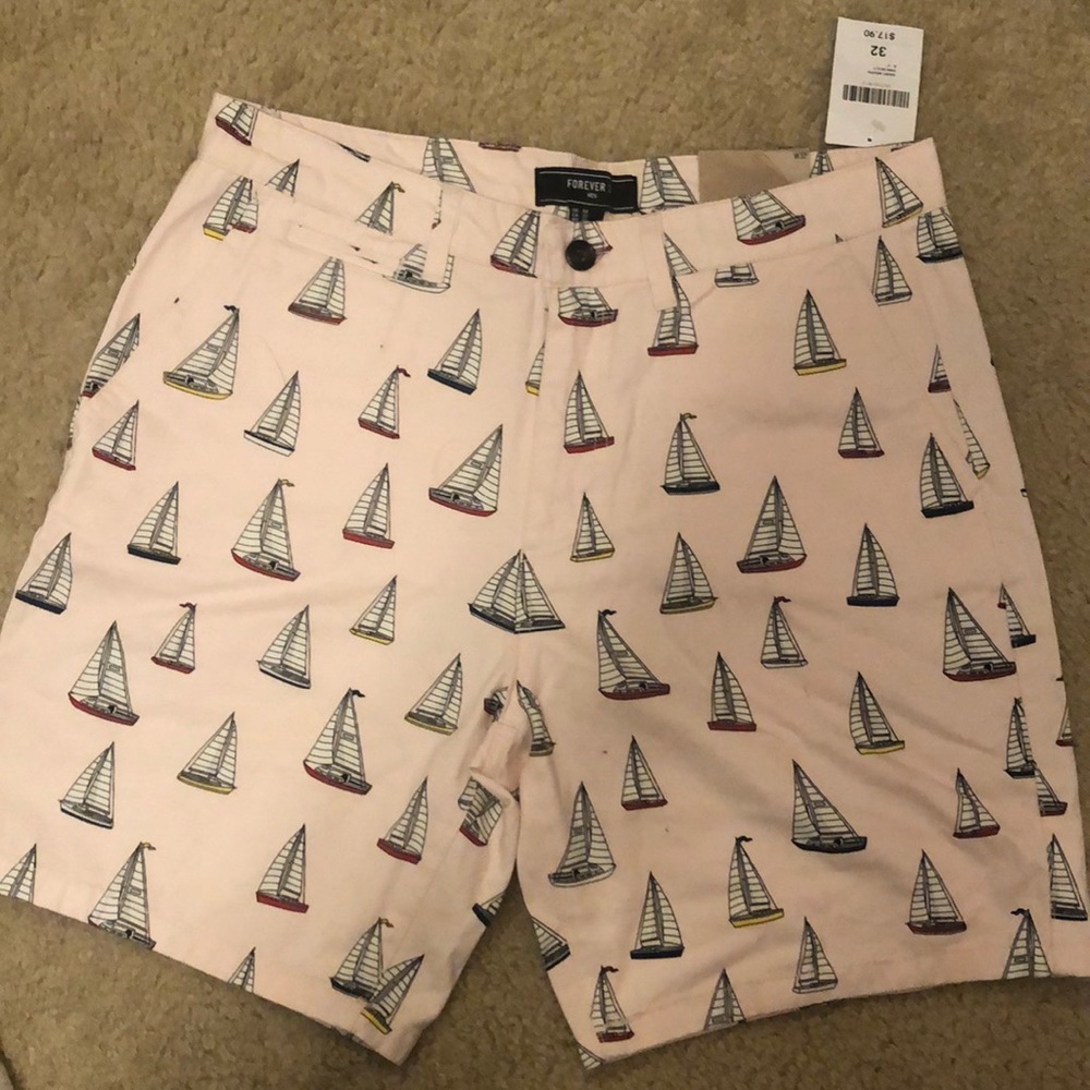 Pink Sailboat Slim Fit Khaki Style Shorts
